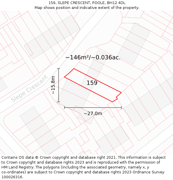 159, SLEPE CRESCENT, POOLE, BH12 4DL: Plot and title map