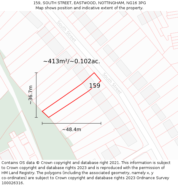 159, SOUTH STREET, EASTWOOD, NOTTINGHAM, NG16 3PG: Plot and title map