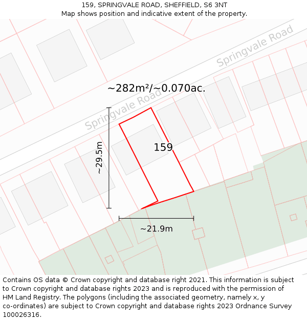 159, SPRINGVALE ROAD, SHEFFIELD, S6 3NT: Plot and title map