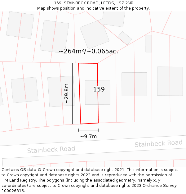 159, STAINBECK ROAD, LEEDS, LS7 2NP: Plot and title map