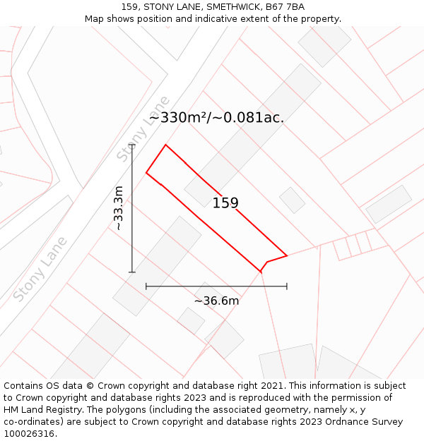 159, STONY LANE, SMETHWICK, B67 7BA: Plot and title map