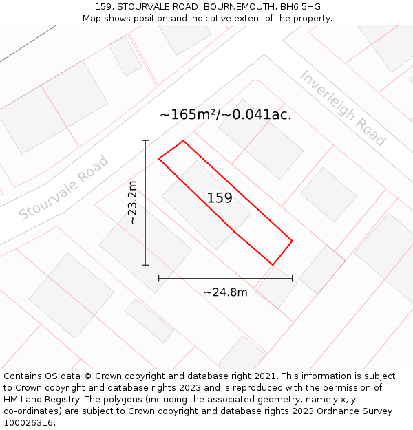 159, STOURVALE ROAD, BOURNEMOUTH, BH6 5HG: Plot and title map
