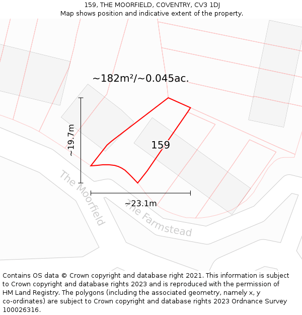 159, THE MOORFIELD, COVENTRY, CV3 1DJ: Plot and title map