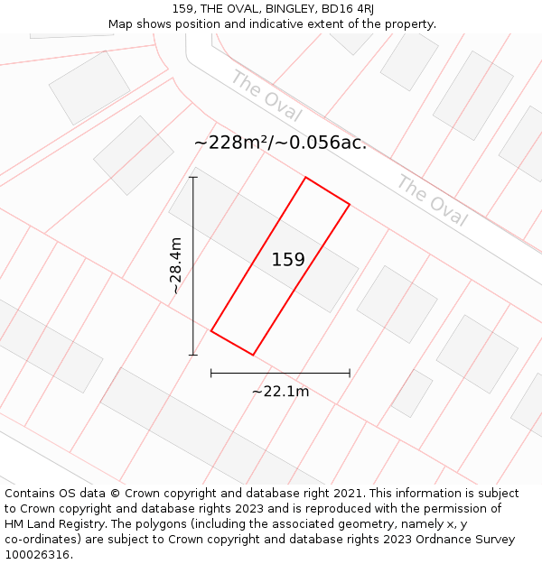 159, THE OVAL, BINGLEY, BD16 4RJ: Plot and title map