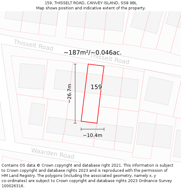 159, THISSELT ROAD, CANVEY ISLAND, SS8 9BL: Plot and title map