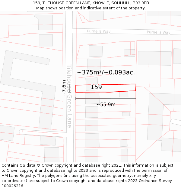 159, TILEHOUSE GREEN LANE, KNOWLE, SOLIHULL, B93 9EB: Plot and title map