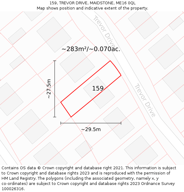 159, TREVOR DRIVE, MAIDSTONE, ME16 0QL: Plot and title map