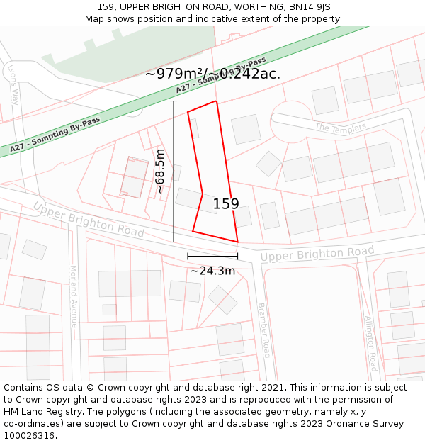 159, UPPER BRIGHTON ROAD, WORTHING, BN14 9JS: Plot and title map