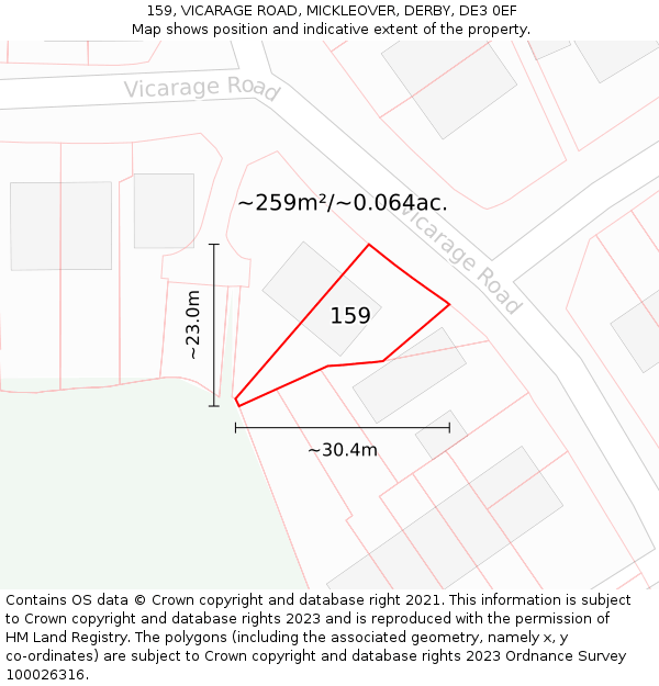 159, VICARAGE ROAD, MICKLEOVER, DERBY, DE3 0EF: Plot and title map
