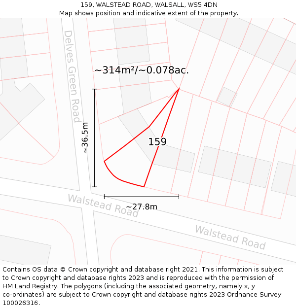 159, WALSTEAD ROAD, WALSALL, WS5 4DN: Plot and title map
