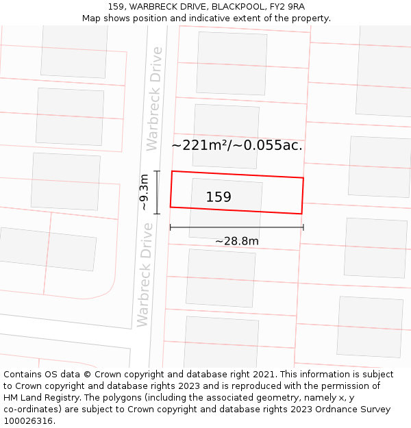 159, WARBRECK DRIVE, BLACKPOOL, FY2 9RA: Plot and title map