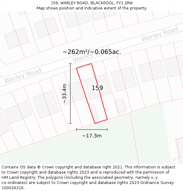 159, WARLEY ROAD, BLACKPOOL, FY1 2RW: Plot and title map