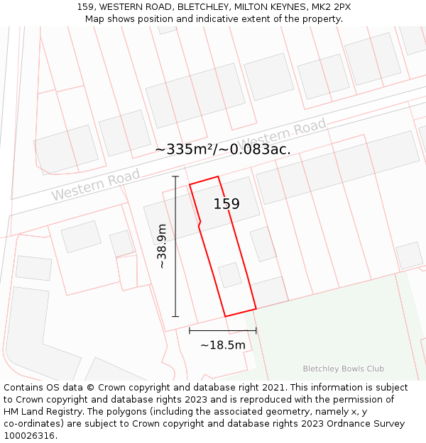 159, WESTERN ROAD, BLETCHLEY, MILTON KEYNES, MK2 2PX: Plot and title map
