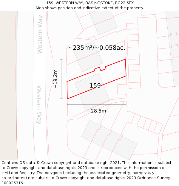 159, WESTERN WAY, BASINGSTOKE, RG22 6EX: Plot and title map