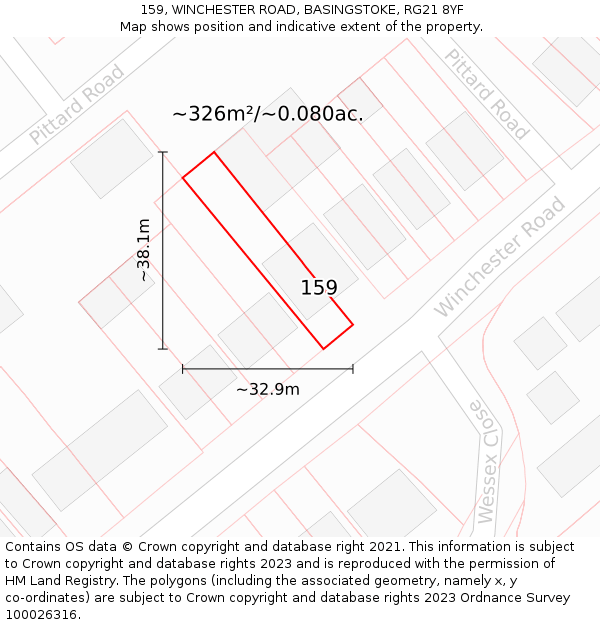 159, WINCHESTER ROAD, BASINGSTOKE, RG21 8YF: Plot and title map