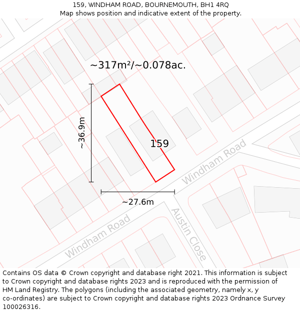 159, WINDHAM ROAD, BOURNEMOUTH, BH1 4RQ: Plot and title map