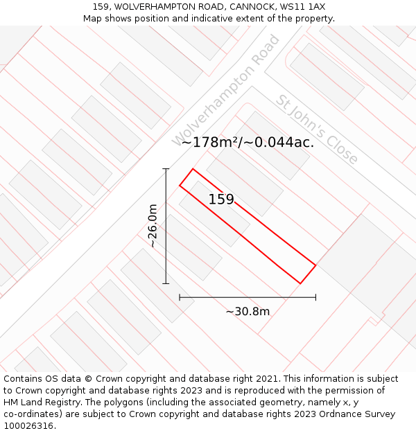159, WOLVERHAMPTON ROAD, CANNOCK, WS11 1AX: Plot and title map