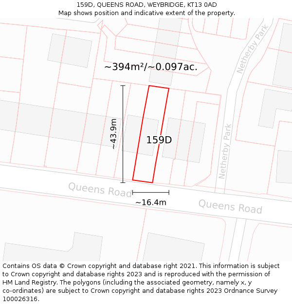 159D, QUEENS ROAD, WEYBRIDGE, KT13 0AD: Plot and title map