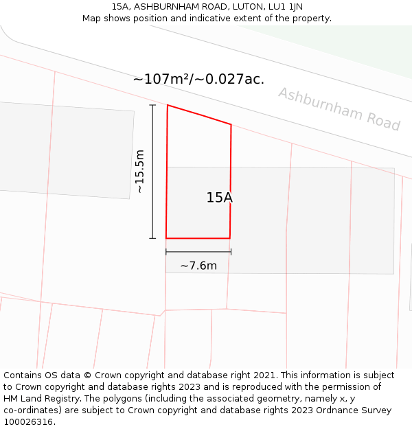 15A, ASHBURNHAM ROAD, LUTON, LU1 1JN: Plot and title map