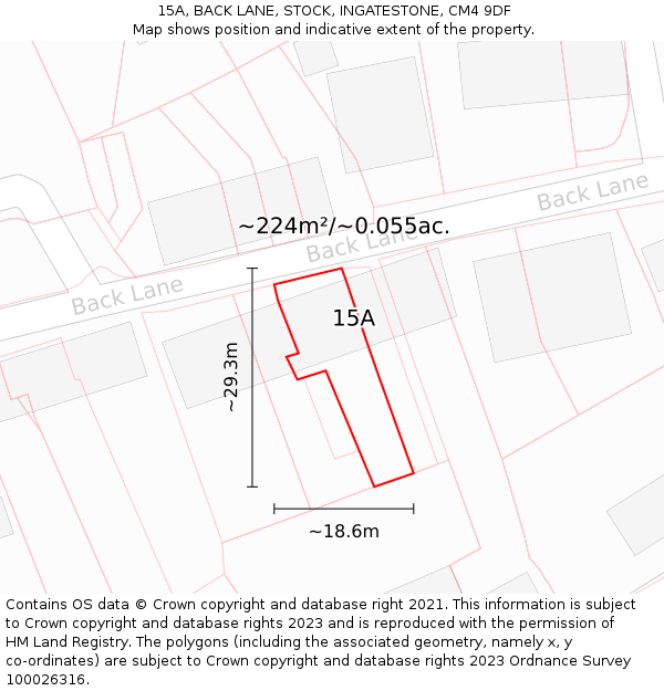 15A, BACK LANE, STOCK, INGATESTONE, CM4 9DF: Plot and title map