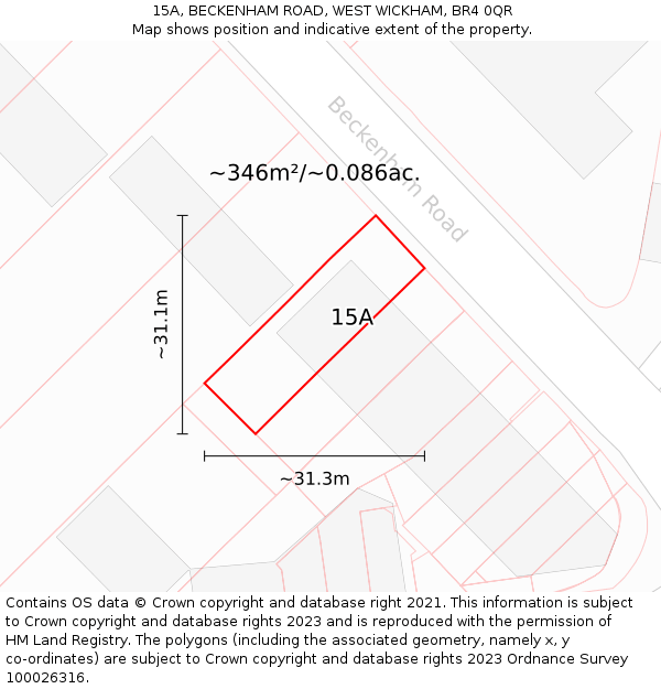 15A, BECKENHAM ROAD, WEST WICKHAM, BR4 0QR: Plot and title map