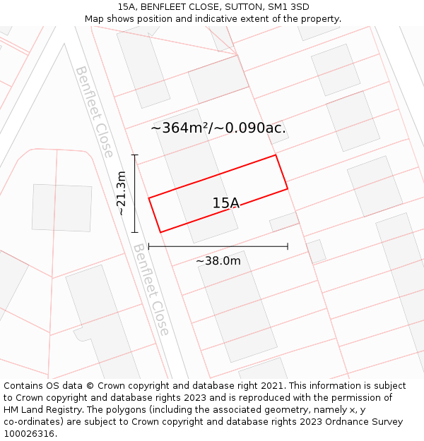 15A, BENFLEET CLOSE, SUTTON, SM1 3SD: Plot and title map