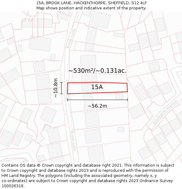 15A, BROOK LANE, HACKENTHORPE, SHEFFIELD, S12 4LF: Plot and title map