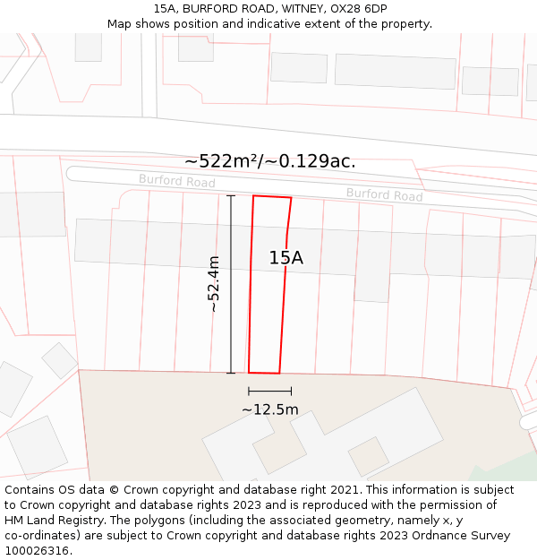 15A, BURFORD ROAD, WITNEY, OX28 6DP: Plot and title map