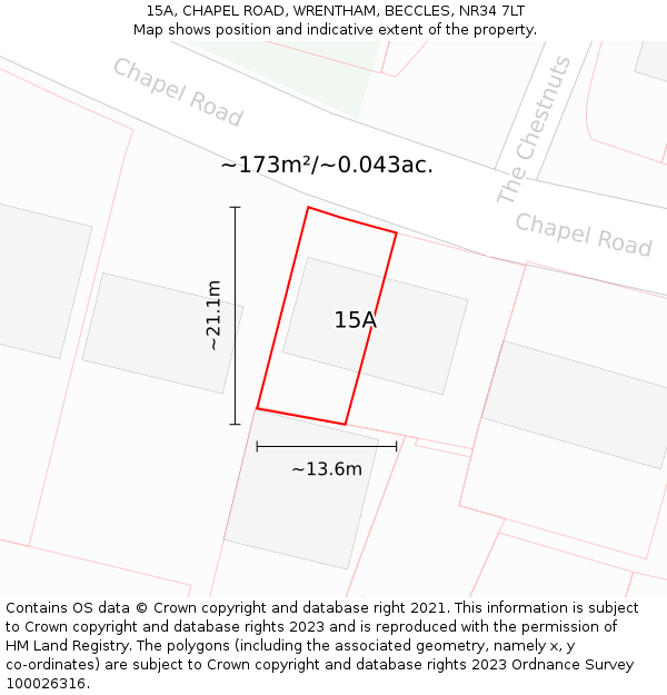 15A, CHAPEL ROAD, WRENTHAM, BECCLES, NR34 7LT: Plot and title map