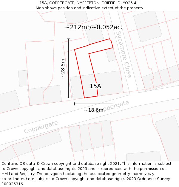 15A, COPPERGATE, NAFFERTON, DRIFFIELD, YO25 4LL: Plot and title map