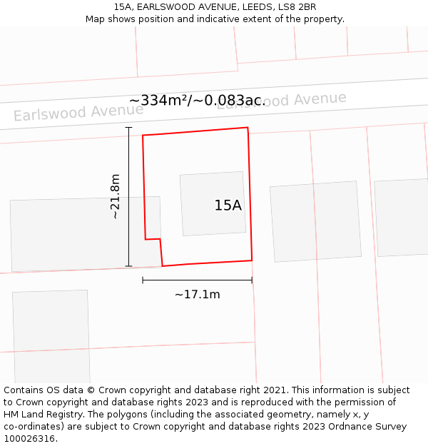 15A, EARLSWOOD AVENUE, LEEDS, LS8 2BR: Plot and title map