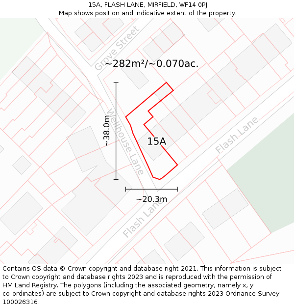 15A, FLASH LANE, MIRFIELD, WF14 0PJ: Plot and title map