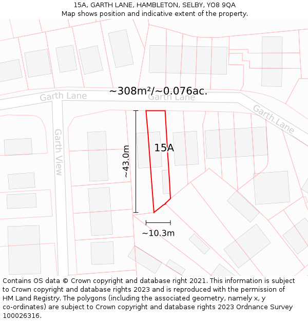 15A, GARTH LANE, HAMBLETON, SELBY, YO8 9QA: Plot and title map
