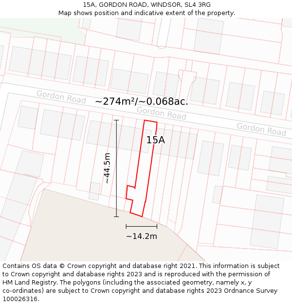 15A, GORDON ROAD, WINDSOR, SL4 3RG: Plot and title map
