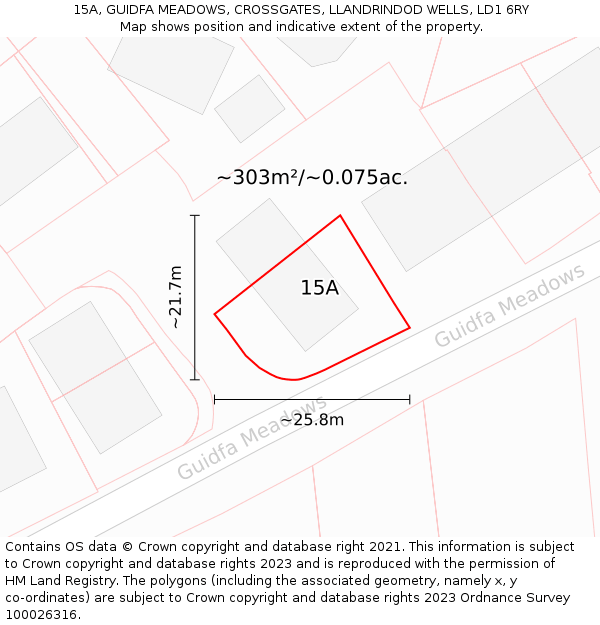 15A, GUIDFA MEADOWS, CROSSGATES, LLANDRINDOD WELLS, LD1 6RY: Plot and title map
