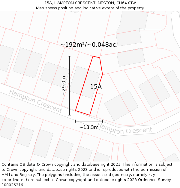 15A, HAMPTON CRESCENT, NESTON, CH64 0TW: Plot and title map