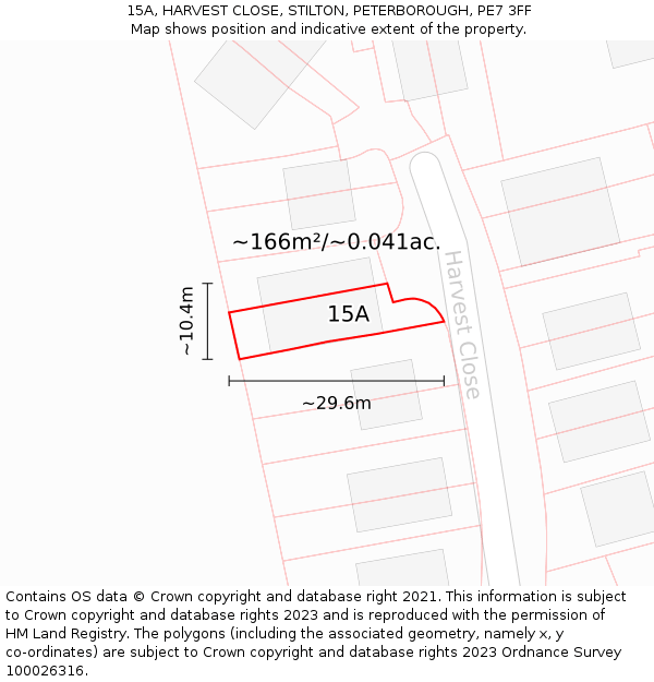 15A, HARVEST CLOSE, STILTON, PETERBOROUGH, PE7 3FF: Plot and title map