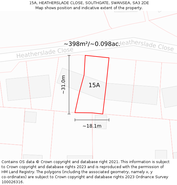 15A, HEATHERSLADE CLOSE, SOUTHGATE, SWANSEA, SA3 2DE: Plot and title map
