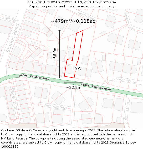 15A, KEIGHLEY ROAD, CROSS HILLS, KEIGHLEY, BD20 7DA: Plot and title map