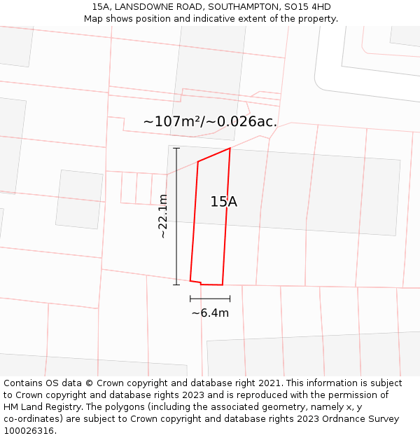 15A, LANSDOWNE ROAD, SOUTHAMPTON, SO15 4HD: Plot and title map