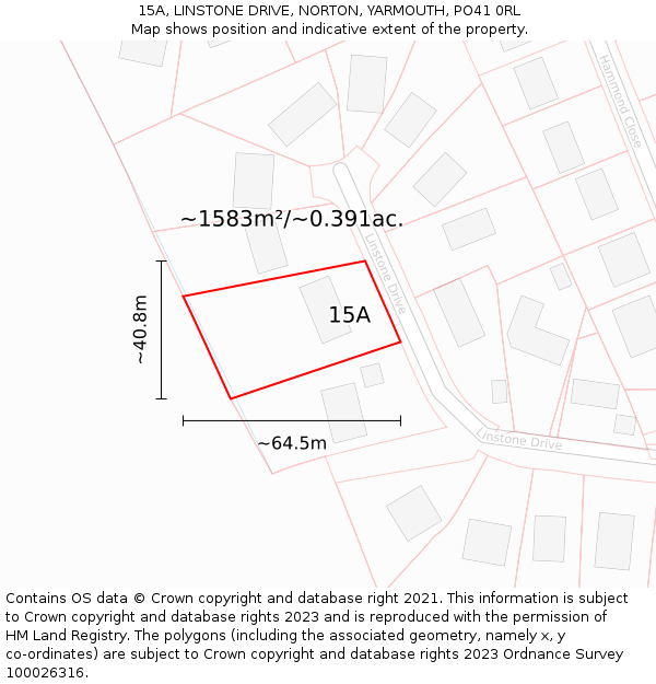 15A, LINSTONE DRIVE, NORTON, YARMOUTH, PO41 0RL: Plot and title map