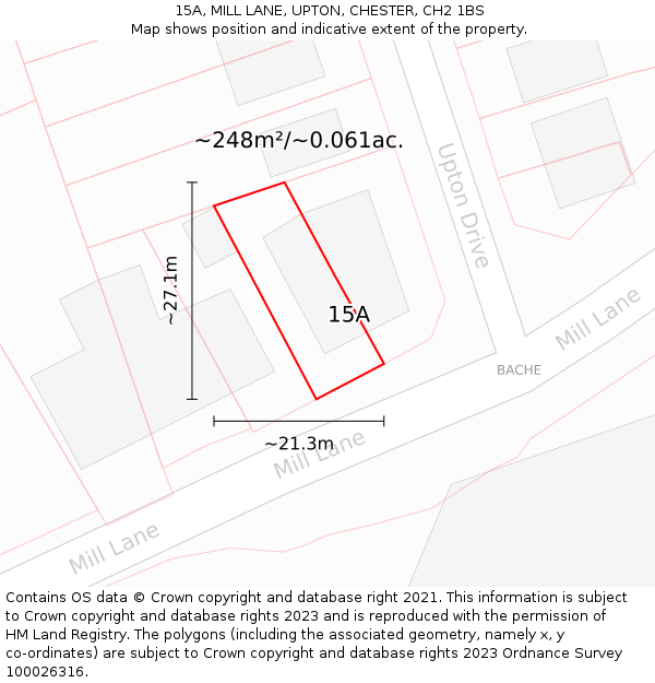 15A, MILL LANE, UPTON, CHESTER, CH2 1BS: Plot and title map
