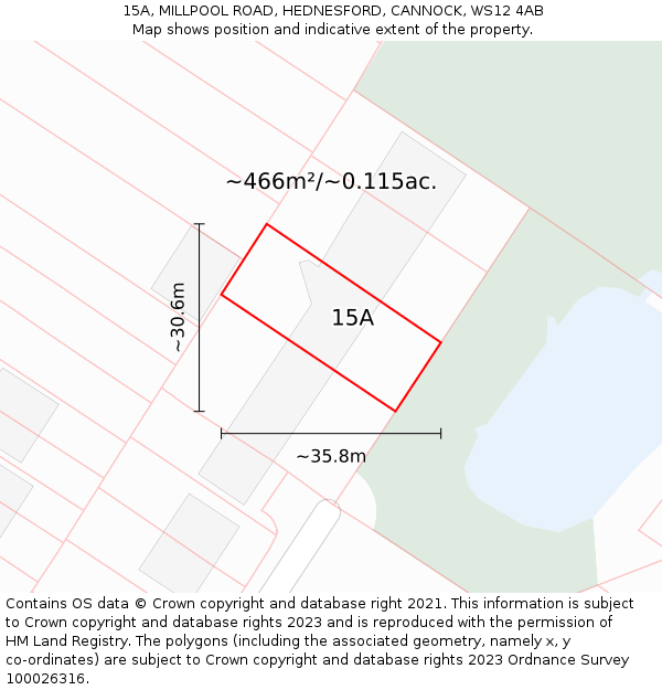 15A, MILLPOOL ROAD, HEDNESFORD, CANNOCK, WS12 4AB: Plot and title map