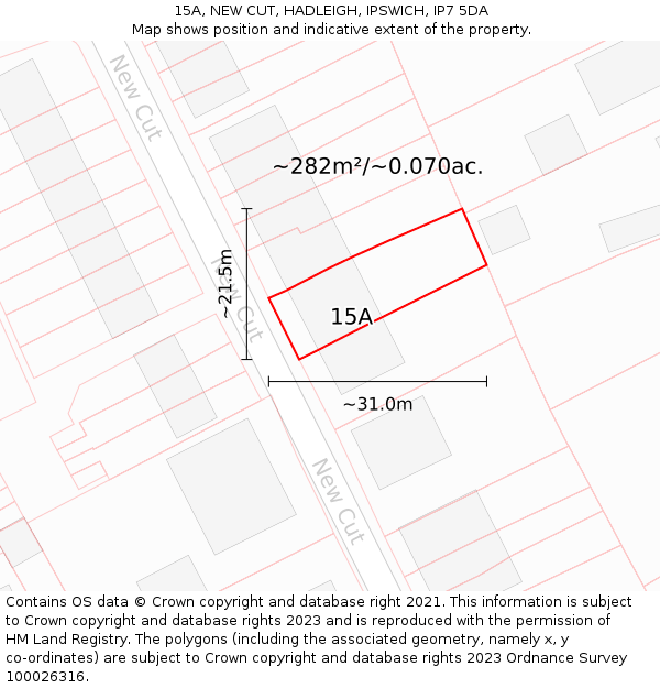 15A, NEW CUT, HADLEIGH, IPSWICH, IP7 5DA: Plot and title map