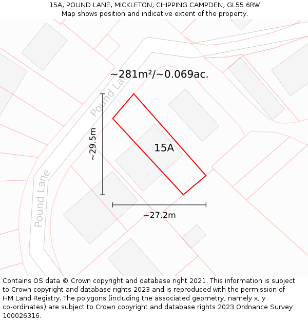 15A, POUND LANE, MICKLETON, CHIPPING CAMPDEN, GL55 6RW: Plot and title map