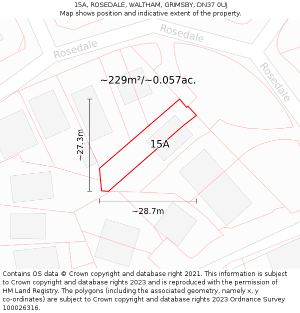 15A, ROSEDALE, WALTHAM, GRIMSBY, DN37 0UJ: Plot and title map