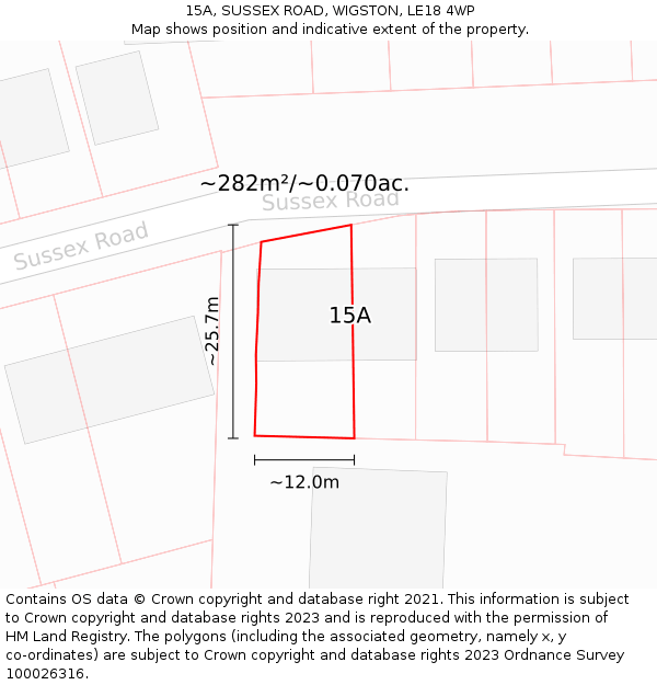 15A, SUSSEX ROAD, WIGSTON, LE18 4WP: Plot and title map