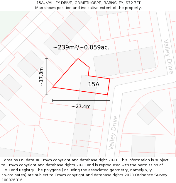 15A, VALLEY DRIVE, GRIMETHORPE, BARNSLEY, S72 7FT: Plot and title map