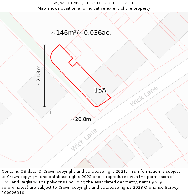 15A, WICK LANE, CHRISTCHURCH, BH23 1HT: Plot and title map