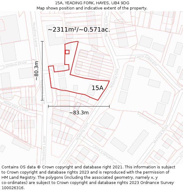 15A, YEADING FORK, HAYES, UB4 9DG: Plot and title map